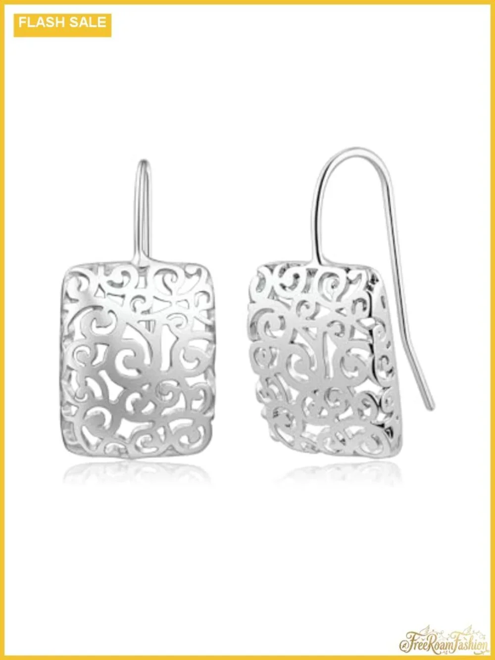 Square Filigree Dangle Earrings Stainless Steel Drop Boho